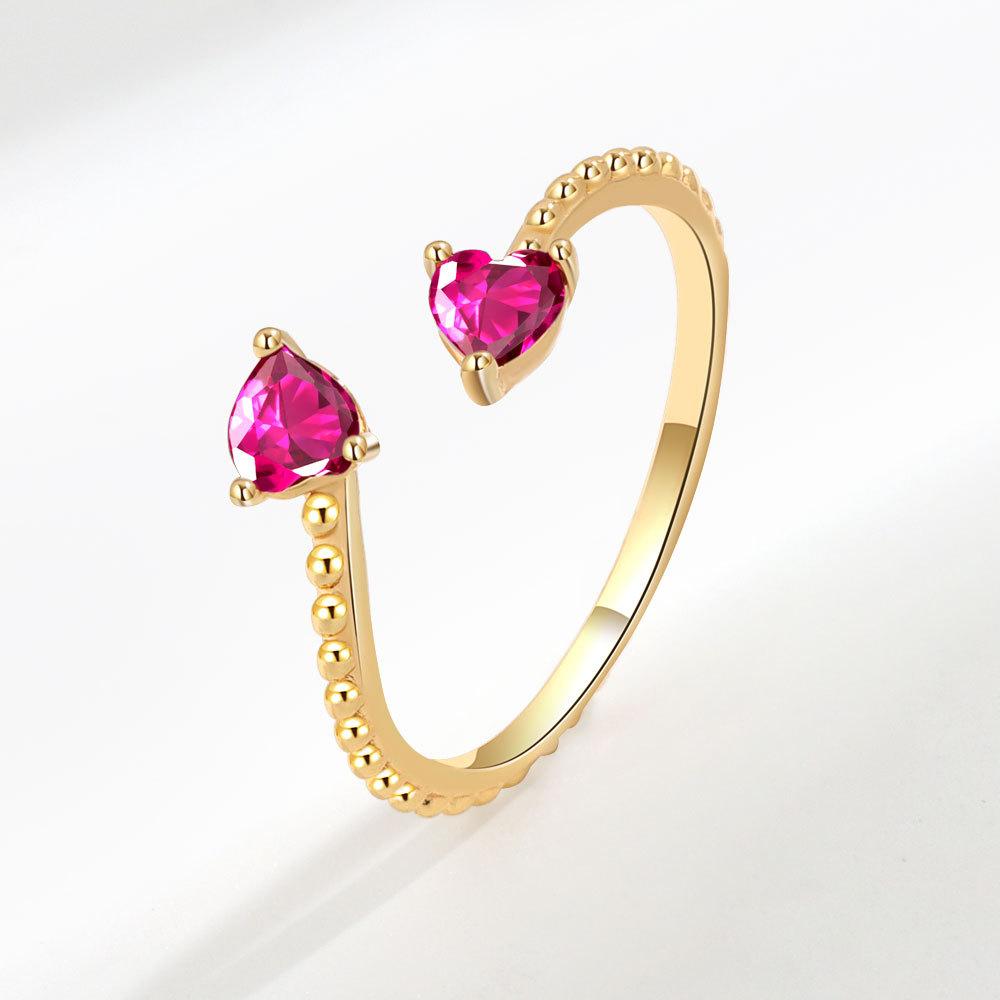 Distinctive and Individual Jewellery 12 Birthstones Double Heart Zirconia Open End Ring Personalised Light Luxury Haute Sense Fashion Trends Ring