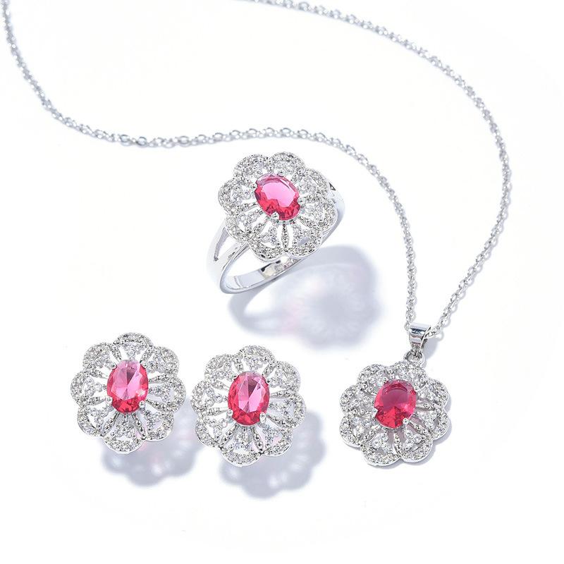 Zircon Set, Versatile Fashion Necklace Earring Set, Flower Set Jewelry.
