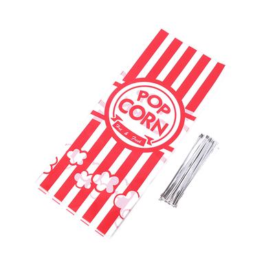 50Pcs Red Vertical Bar Pipoca Saco Plástico Snow Crisp Nougat Biscoito Pão Torrado Saco Casual Produtos Assados Saco Para Festa De Aniversário