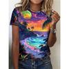 3D printed women's short sleeved casual round neck T-shirt