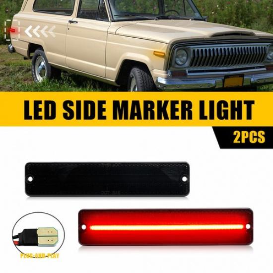 2x Rear LED Fender Side Marker Light Smoked Lens For 1974-1983 Jeep Cherokee SJ