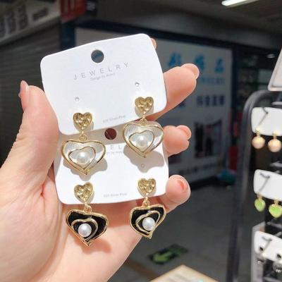 Double Heart Imitation Pearl Drop Earrings for Women Personality Sweet Jewelry Party Gifts