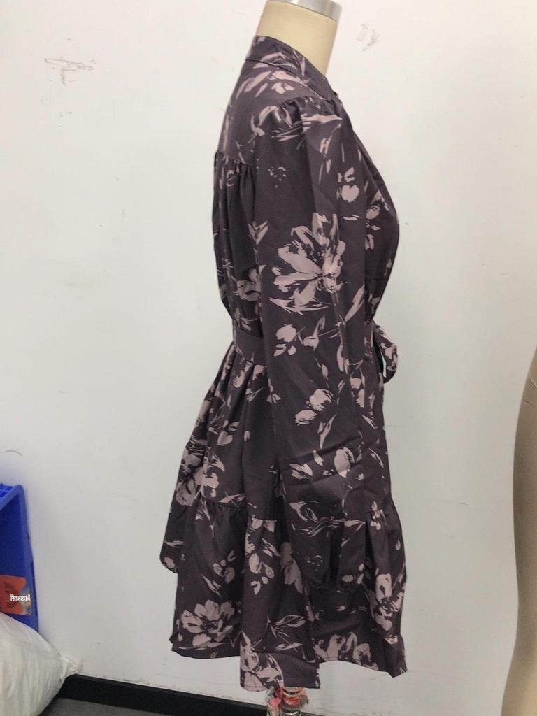 New Retro Floral Print Lantern Sleeve Women's Dress
