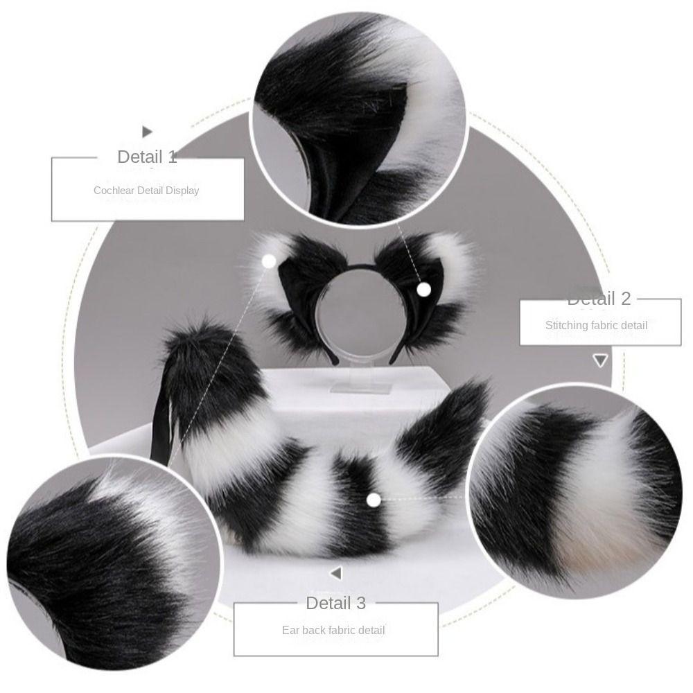 Cat Tail Plush Cat Tail and Ears Set Plush Halloween Animal Cosplay Props  Halloween Costume