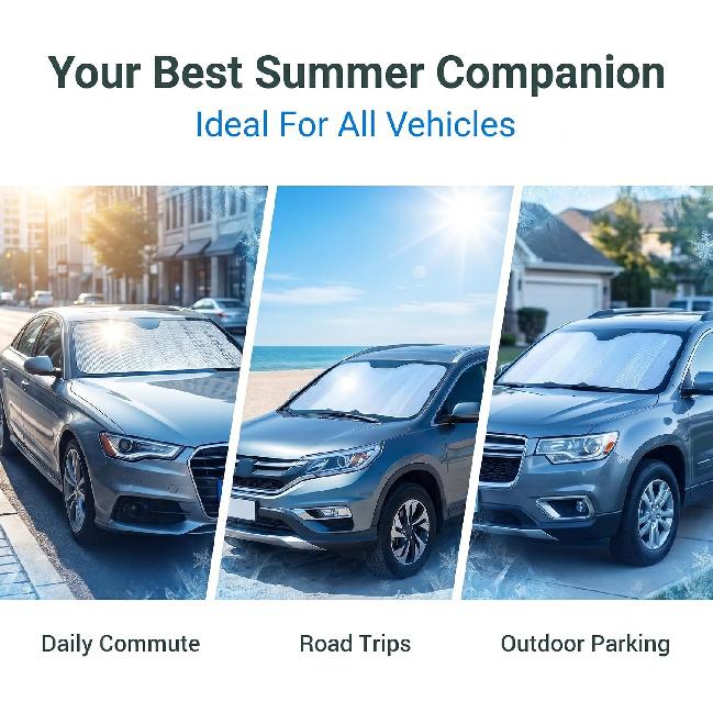1 PC Foldable Windshield Sun Shade, Reflective Sun Protector for Front Window, Convenient to Stow Summer Accessories, Universal for Most Cars,