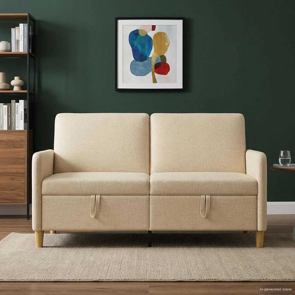 Storage Sofa in Cream 152 x 78 x 87 cm Polyester