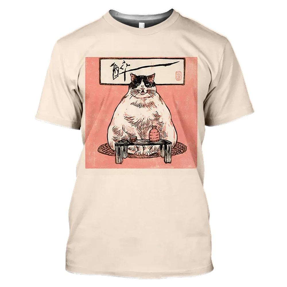 Neue Mode Vintage T-Shirt Samurai Katze Tattoo Shirt Herren 3D Cooler Druck Kunst Klassisches Shirt Sommer Trend T-Shirt