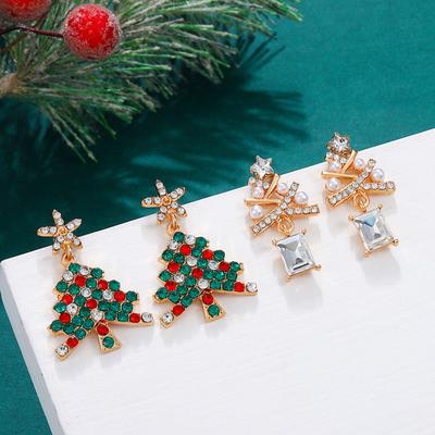 Glitter Rhinestone Stud Earring For Women Creative Christmas Tree Shaped Dangle Earring Exquisite Jewelry Accessory Xmas Gifts