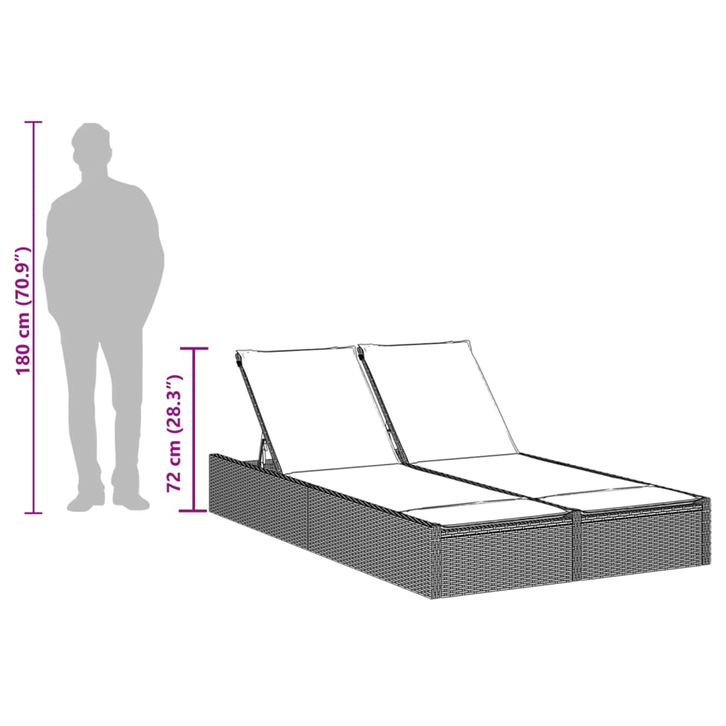 Double Sun Lounger with Cushions Light Grey Poly Rattan