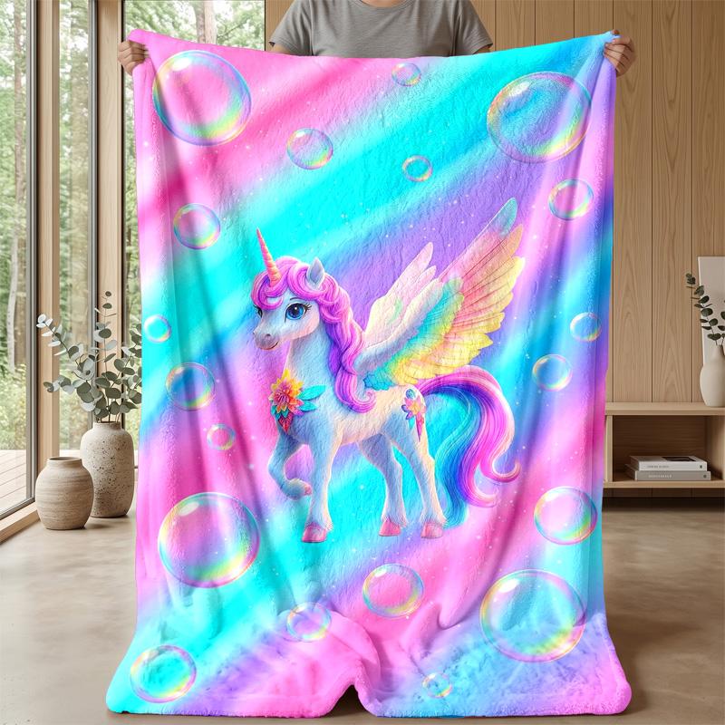 Rainbow Winged Unicorn Theme blanket Lightweight Warm Flannel Blanket Decorative Throw Blanket for Home Decoration