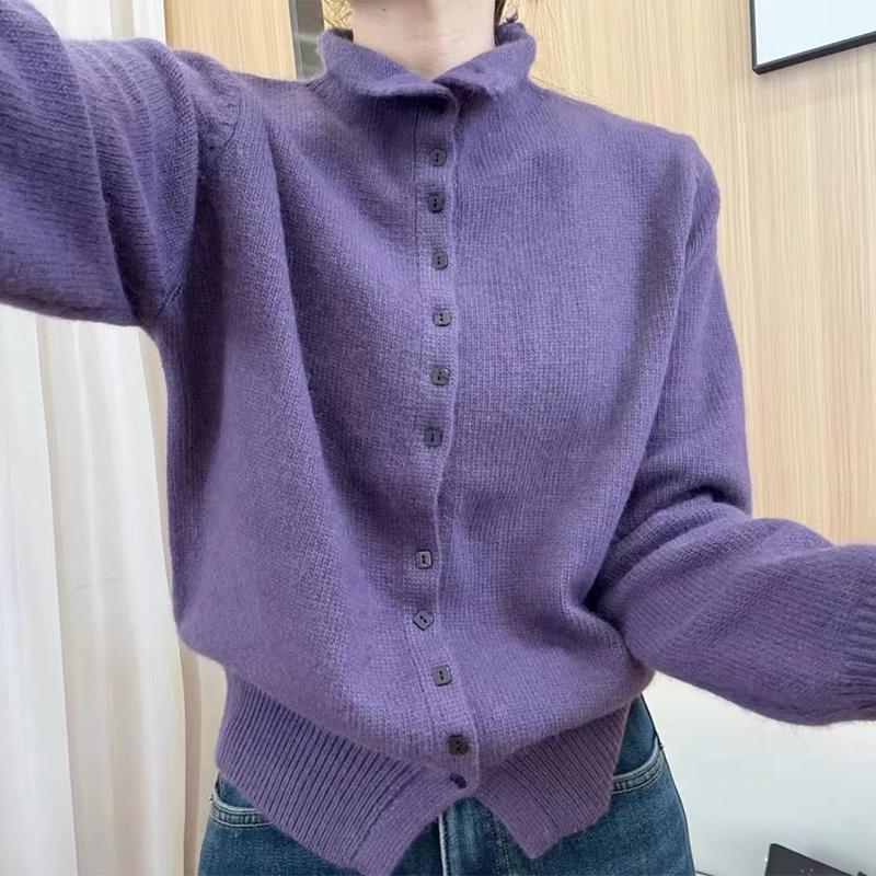 Soft Comfortable Stand-Up Collar Sweater Cardigan Women Simple Single Breasted Cardigans Coat Autumn Solid Knitted Outerwear