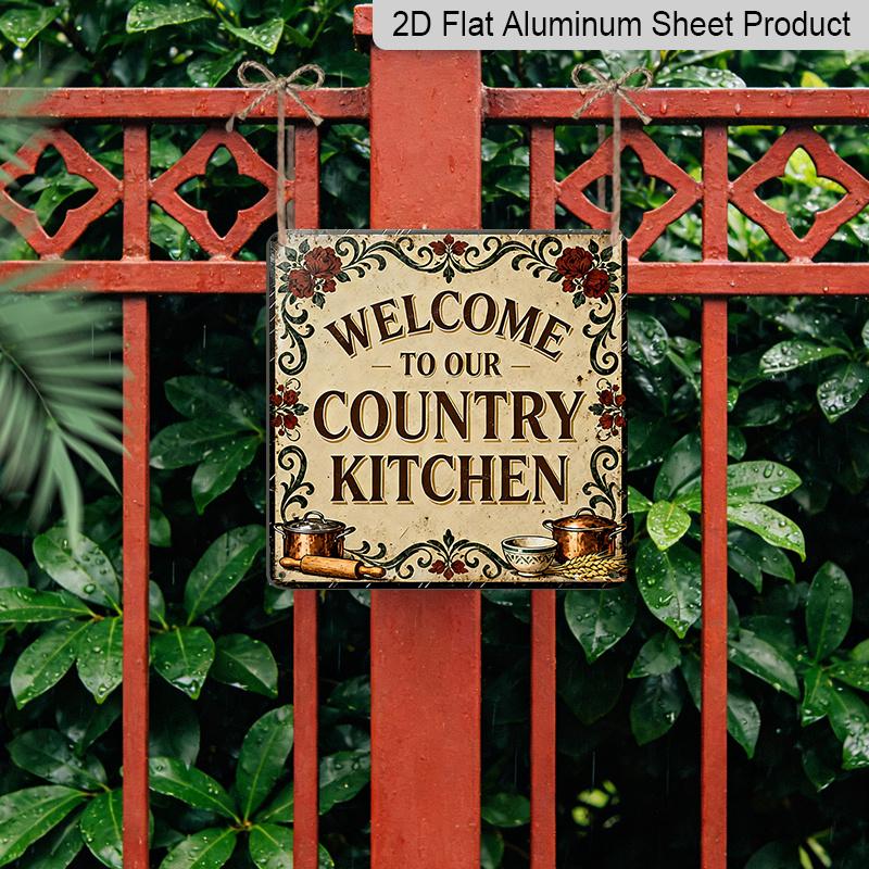 2D Flat, 1pc, Metal Tin Sign, Outdoor Wall Art, Welcome To Our Country Kitchen Sign, Dining Room Wall Art, Farmhouse Decoration, Rustic Home Display
