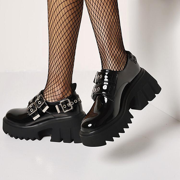 New street European and American large size British metal platform small leather shoes punk women's shoes