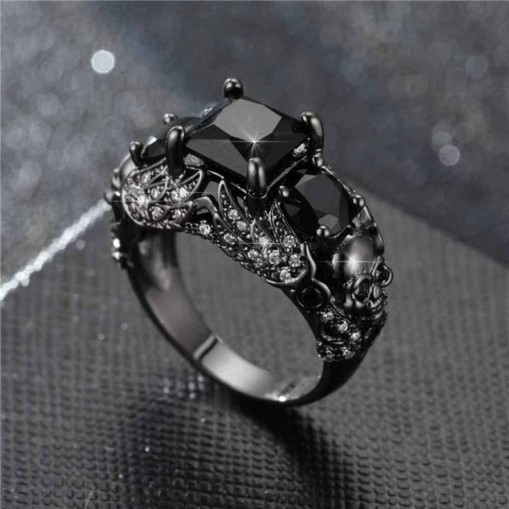 Gothic Purple Red Black Crystal Unique Black Skull Rings for Women Halloween Christmas Jewelry Gifts