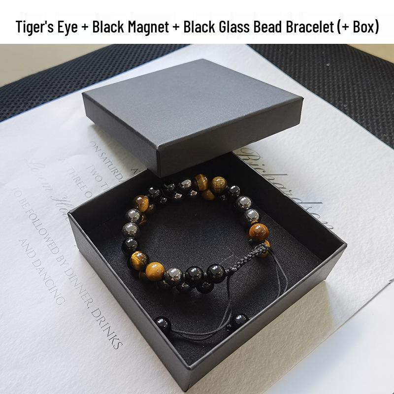 Men's Adjustable Braided Yoga Bracelet with Tiger Eye and Agate Stones
