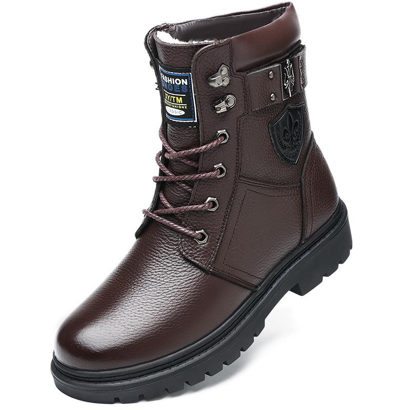 

Martin boots men s high-top cowhide boots casual cotton shoes winter velvet thermal tooling boots medium boots 44 коричневий