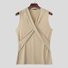 INCERUN Men Summer Sleeveless Front Cross Knitted Tank Tops Casual Fitted Vest