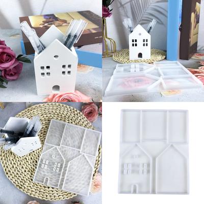 Flexible Silicone Mold Miniature House Shaped Pen Holder Mould Temperature Resistant Gypsum Mould for Desktop Ornament