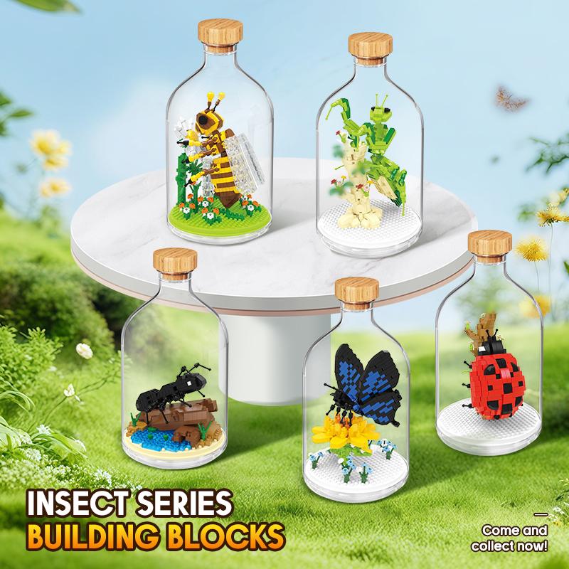 Non-Toxic New Product Simulation Animal Series Creative Children'S Toys Bottled Building Blocks Flamingo Seahorse Educational Gift Model
