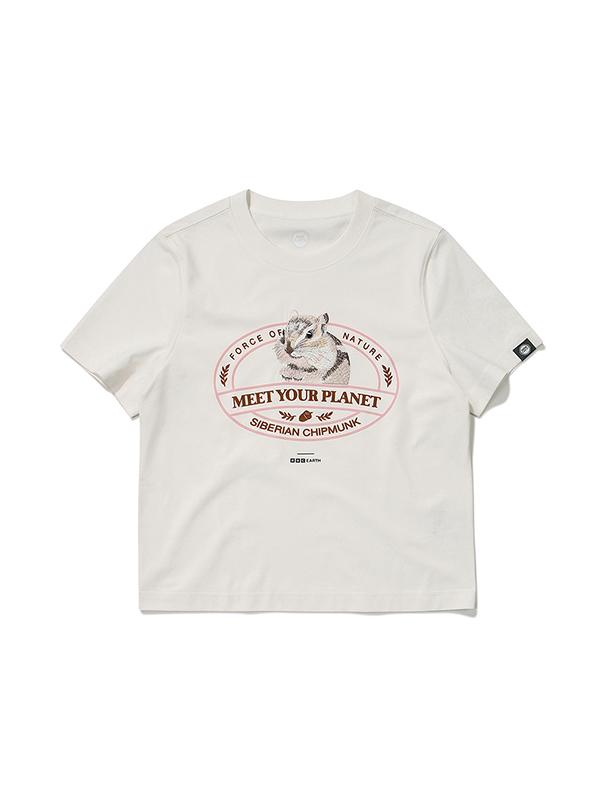 BBC EARTH Embroidered Point Short Sleeve T-Shirt_Cream