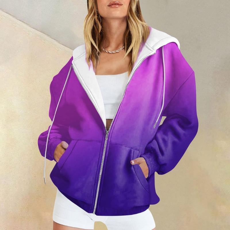 Damen Hoodies Casual Fashion Gradient Printed Langarmshirts Pullover Hoodies Reißverschluss Sweatshirts Mantel