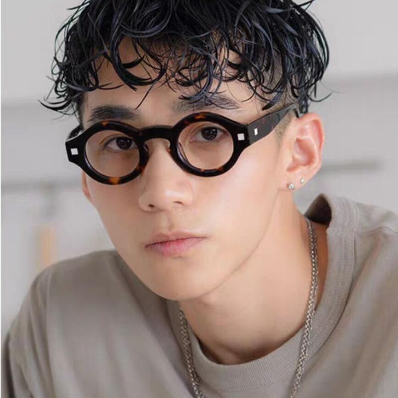 Round Sunglasses Men Punk Double Color Shades UV400 Retro Rivets Decoration Women Trending Sun Glasses Clear Lens Frame