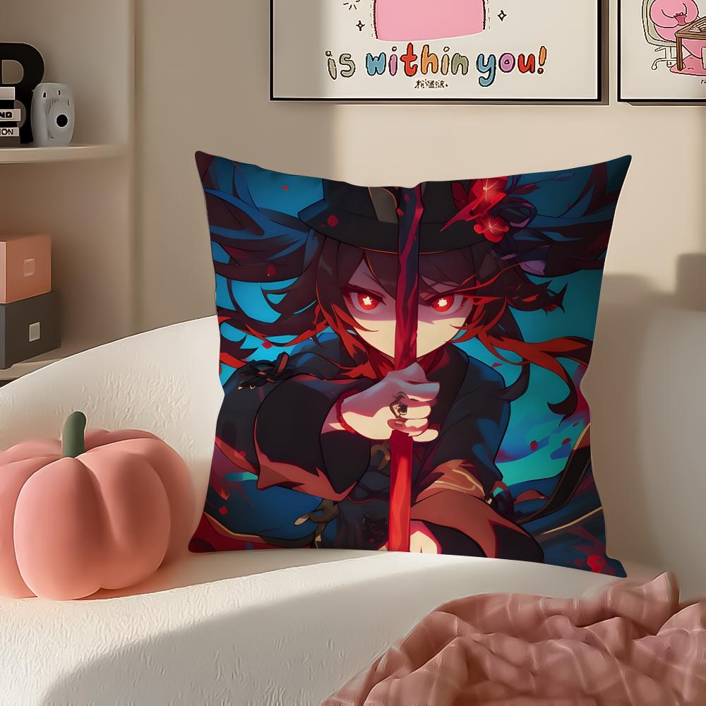 Game Genshin Hu Tao Cushion Cover Pillowcase Short Plush Invisible zipper Room Sofa Cushion Cover