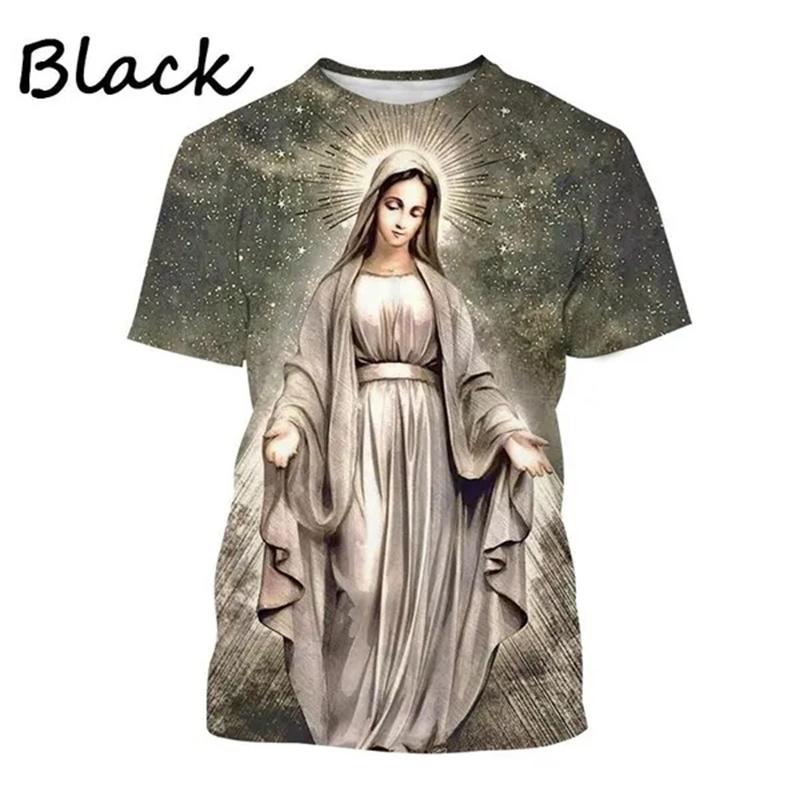 Virgin Mary T Shirt 3D Print Goddess Of Mercy T-Shirt For Men Women Christian Blessed Jesus God Tee Tops Short Sleeve Streetwear