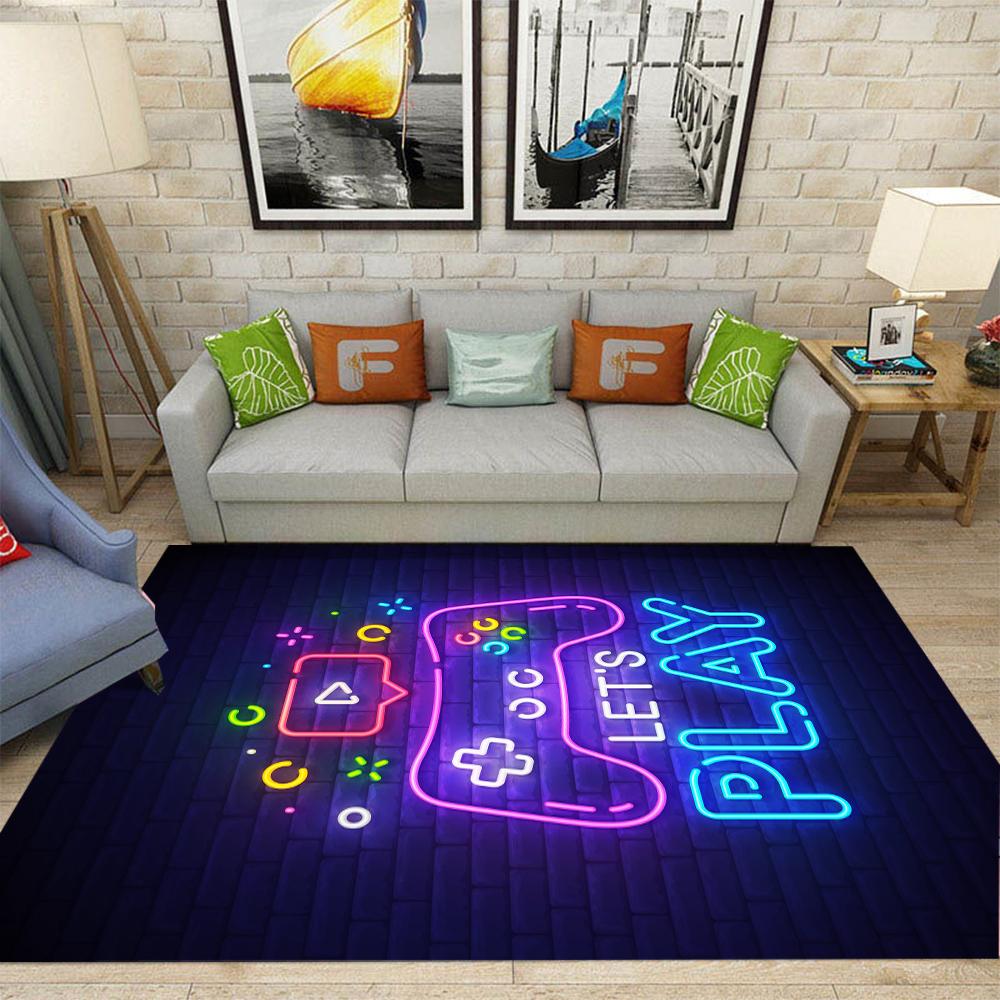 Flannel Printed Rug Gamer Controller Design Colorful Floor Mat Living Room Decor