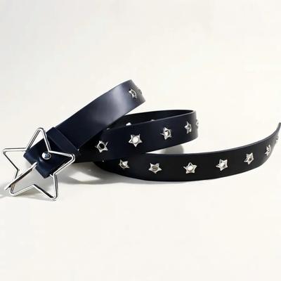 Punk Style Star Buckle Decorative Belt with Multiple Holes Small Star Shaped Eyes Multifunctional Belt Vintage Rivet Waist Belt