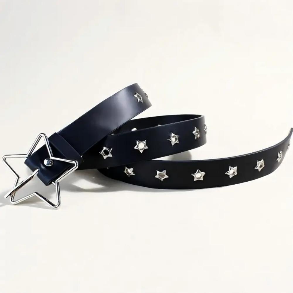 Punk Style Star Buckle Decorative Belt with Multiple Holes Small Star Shaped Eyes Multifunctional Belt Vintage Rivet Waist Belt