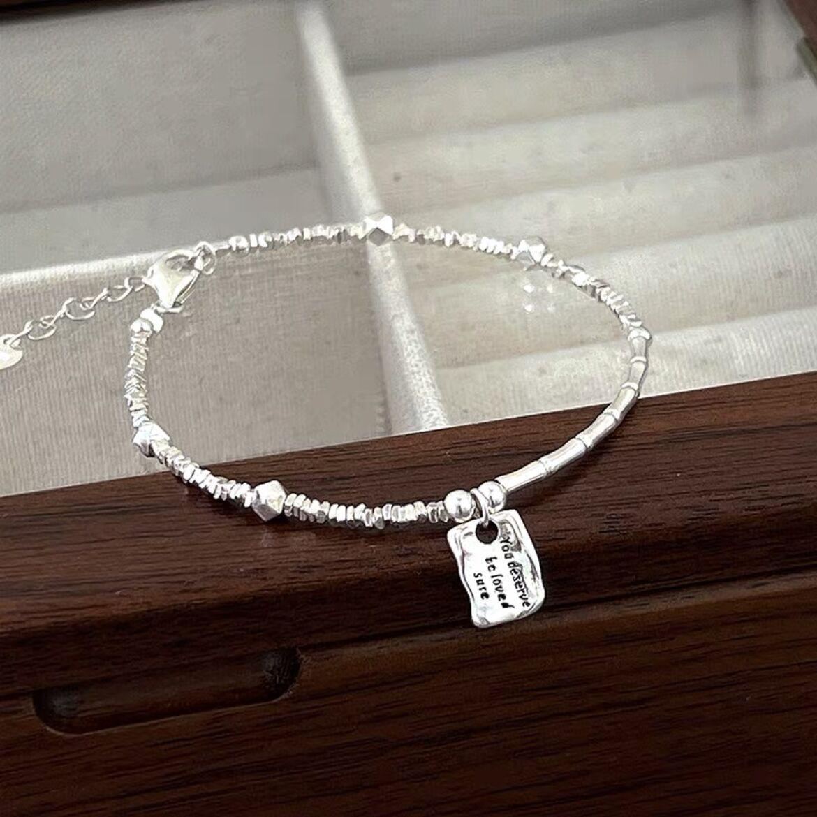 Korean Style S925 Sterling Silver Heart-Shaped Bracelet for Women - Niche Exquisite Aesthetic with Broken Silver Beads 925 Sterling Silver