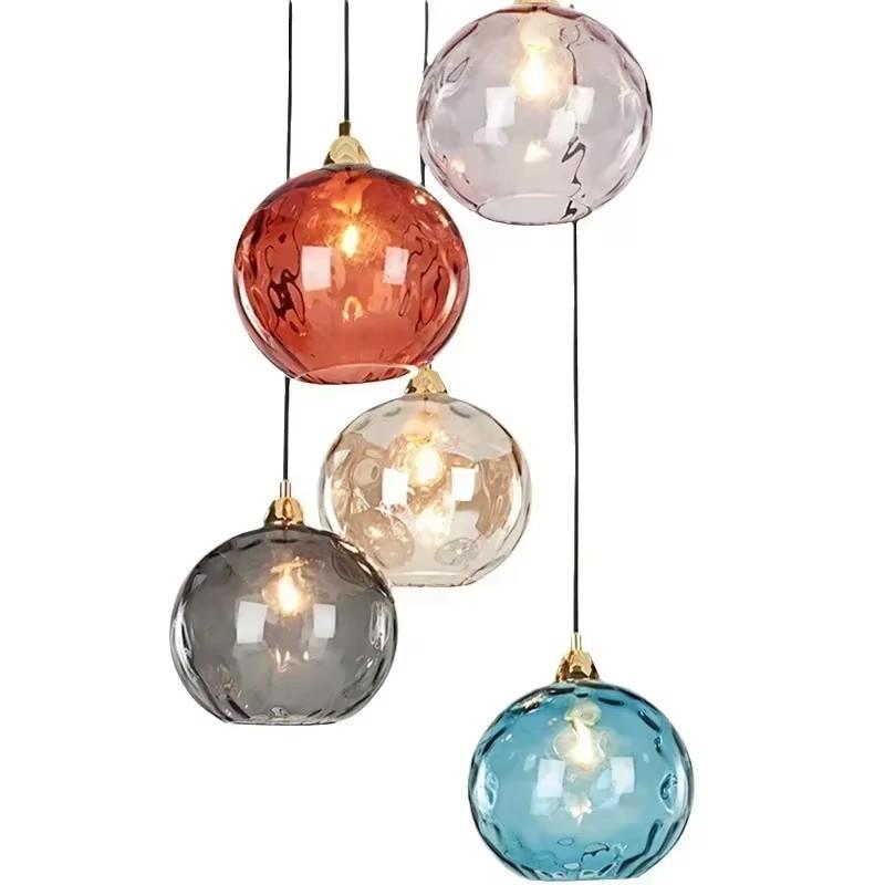 Nordic Luxury Colorful Glass Pendant Light Modern Living Room LED Chandelier Classical Glass Lampshade Home Decoration Gloss