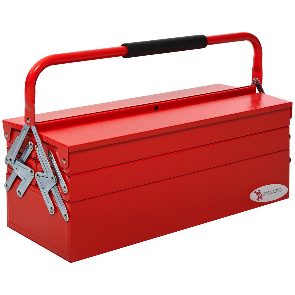Hinged Steel Tool Chest with 5 Compartments, 56x20x41 cm, Red