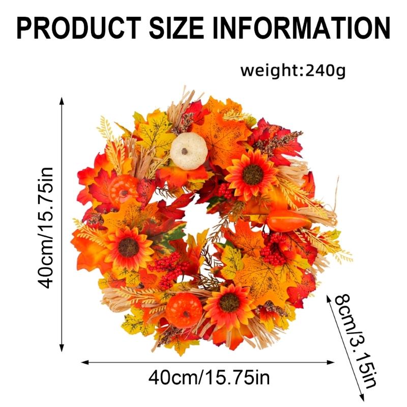 Artificial Wreath with Pumpkin Thanksgiving Wreath for Front Door, Window, Farmhouses, Indoor and Outdoor Decorations