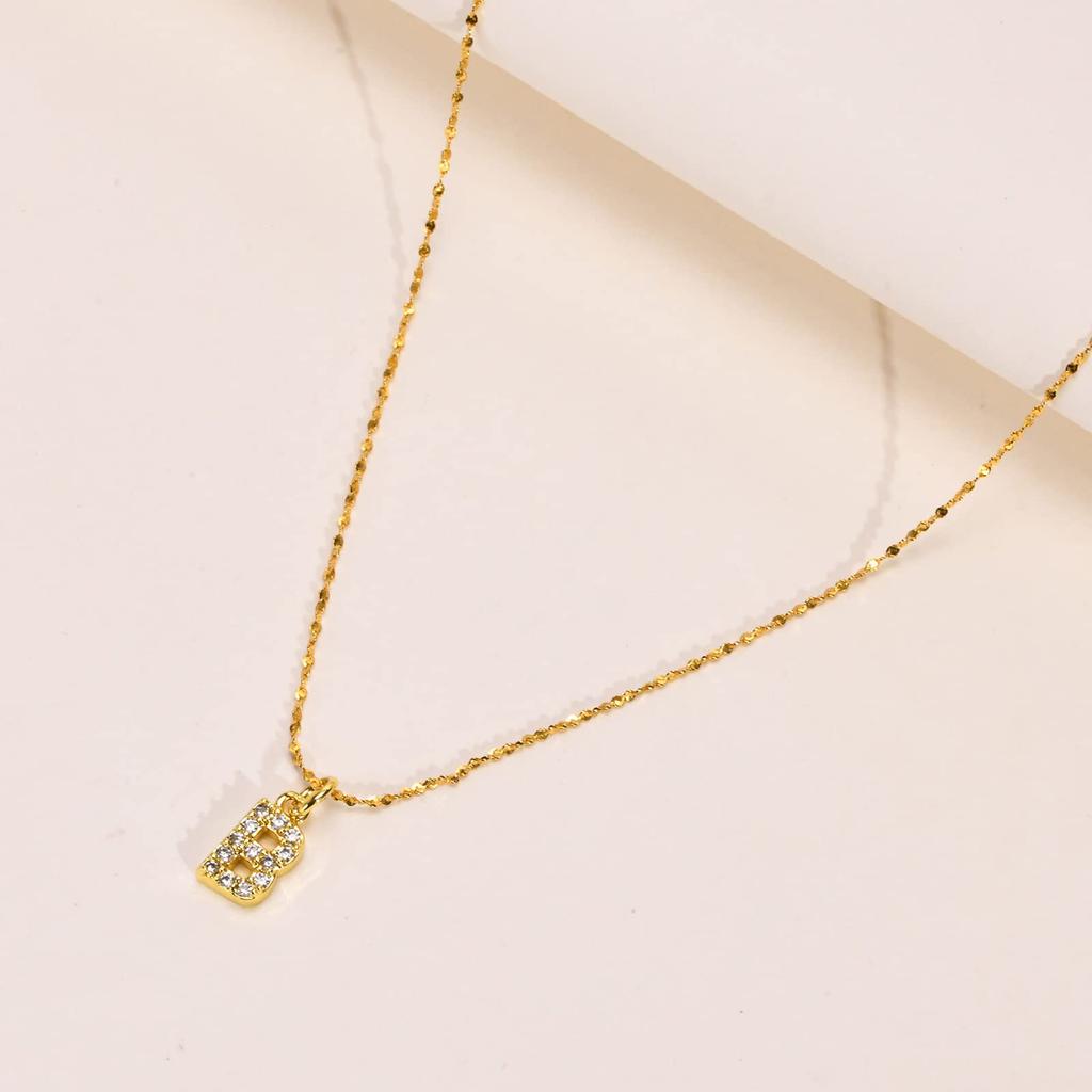 Necklace for Stainless Alphabet Sparkly Initial Anniversary [Rockyu] Women, Gold, Hypoallergenic, Steel, Pendant, Zirconia, Letters, Chain, Accessory,