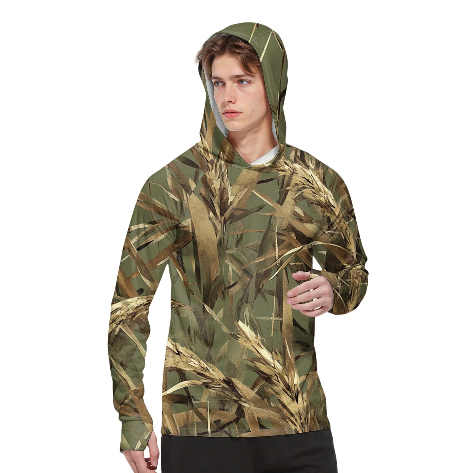 

Мужская модная рубашка с длинным рукавом с принтом и капюшоном SPF/UV XXL зелёный