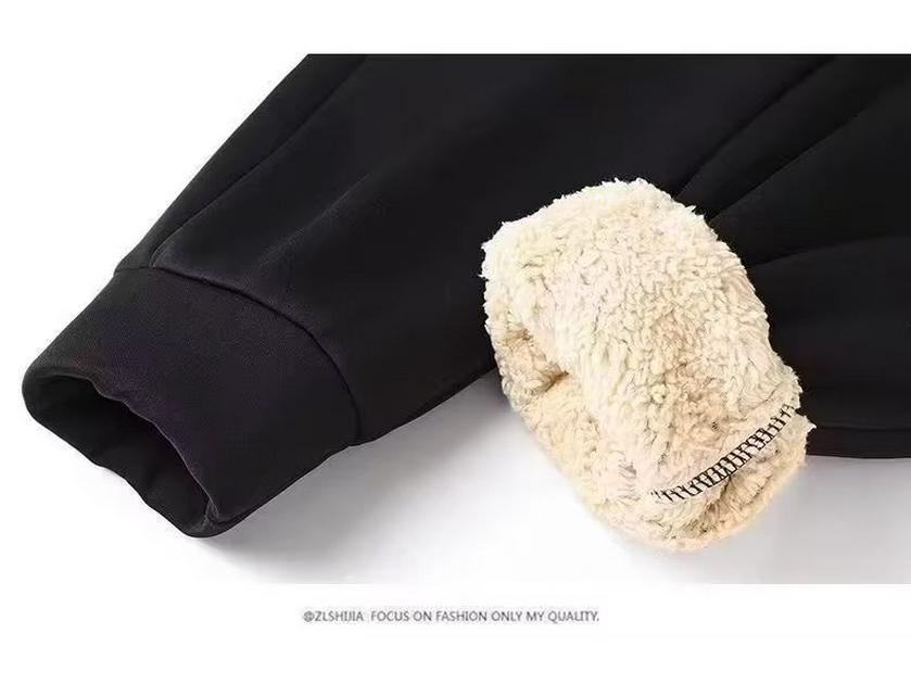 Felpa con cappuccio da uomo nera in lana d'agnello foderata in pile con zip - Invernale taglia forte ampia giacca cardigan