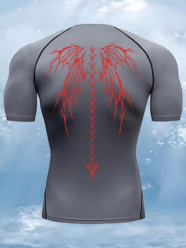 Skull Wings Print Men's Summer Fitness Running Short Sleeve Compression Sports Quick-Drying T-Shirt Short Sleeve Sports Top