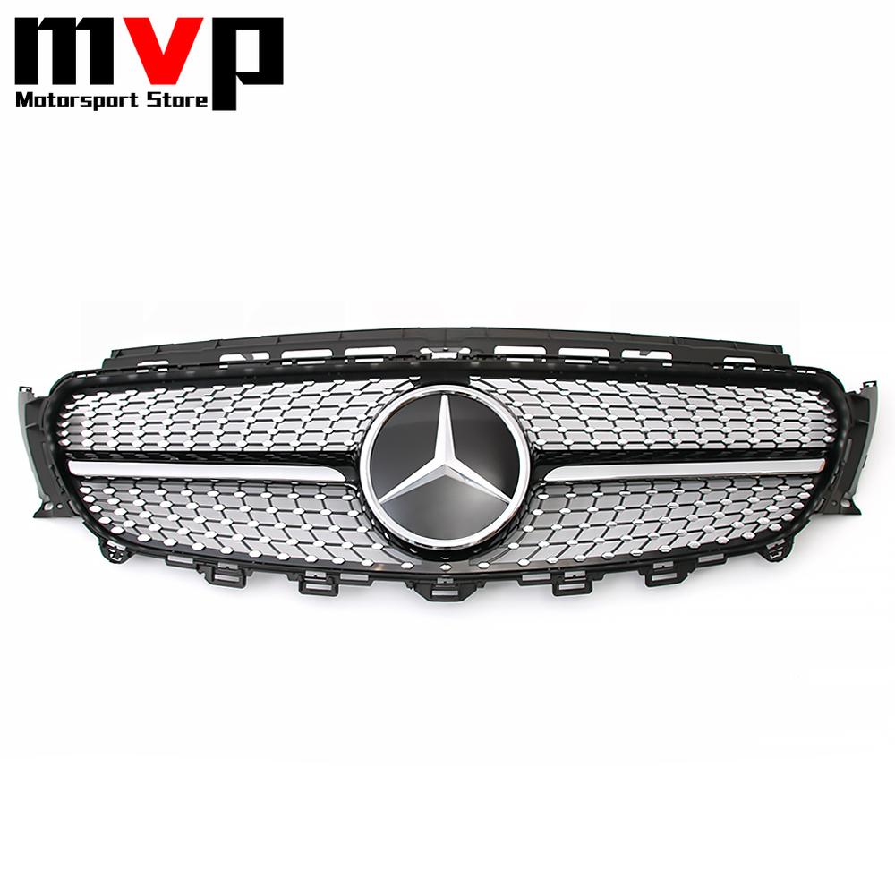FCM5   Diamonds Style Racing Grille With Car Front Bumper Grill Silver Border Mirror 3D Emblem Logo For Mercedes Benz E W213 16-20 E300
