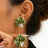 Green Enamel Multi-layers Flower Stud Earrings for Women Sweet Korean Fashion Small Earrings Rhinestone Luxury Wedding Zircon