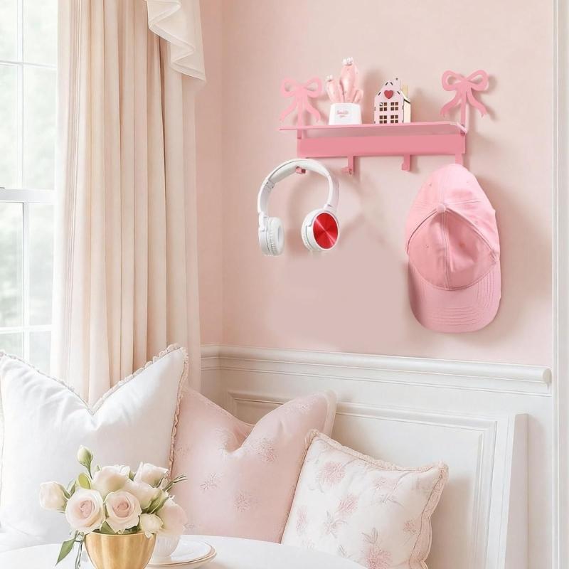 Pink Bowknot Key Holder Wall Mounted Organizers For Keys Bags Towels With Sturdy Iron Construction