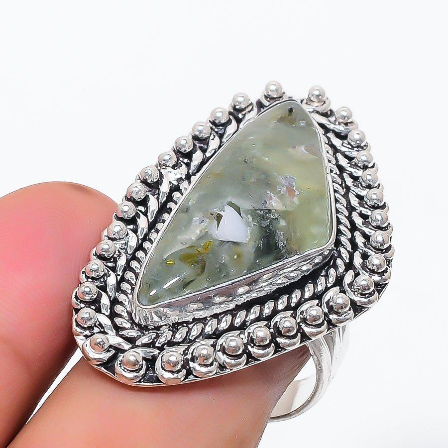 Prehnite Gemstone 925 Sterling Silver Jewelry Ring Size 9