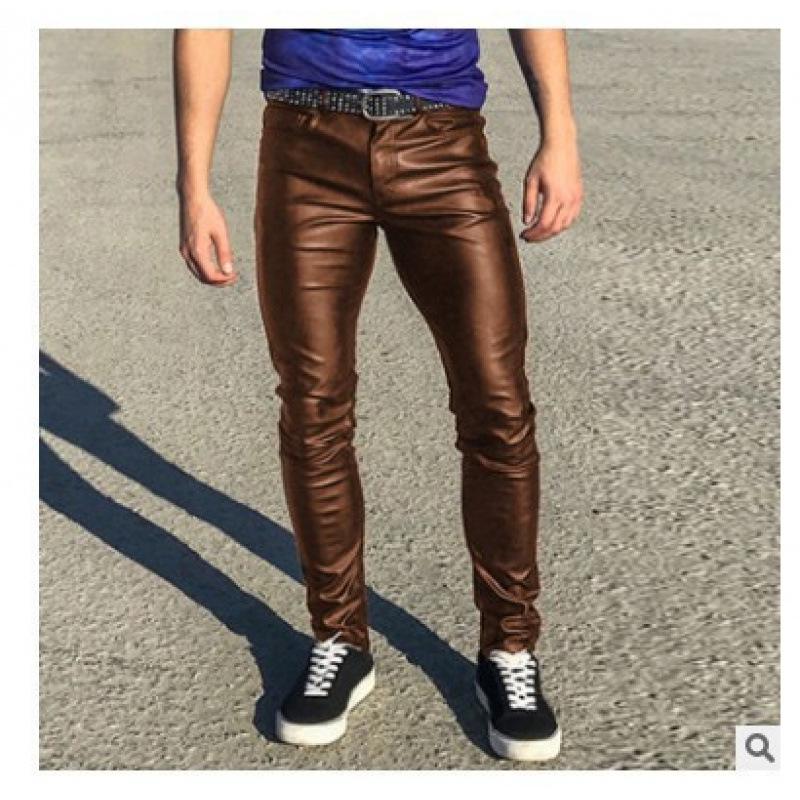Men's Plus Size Punk Leather Pants - Trendy Low Waist Elastic Fit