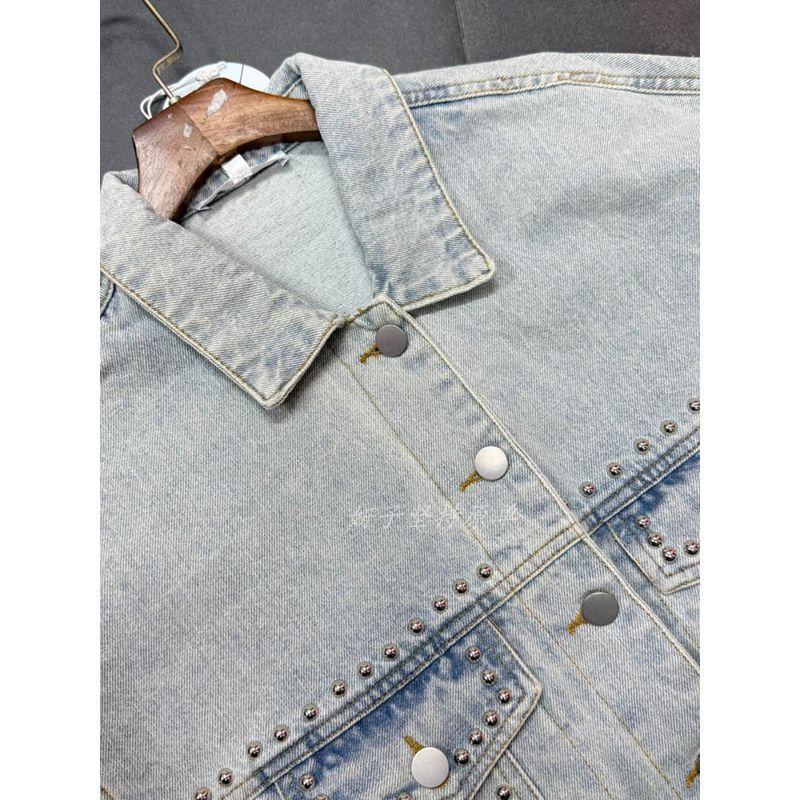 Foreign Trade Pure Original Single Wash Light Color Exquisite Cotton Rivet Denim Coat Loose Version Short Coat