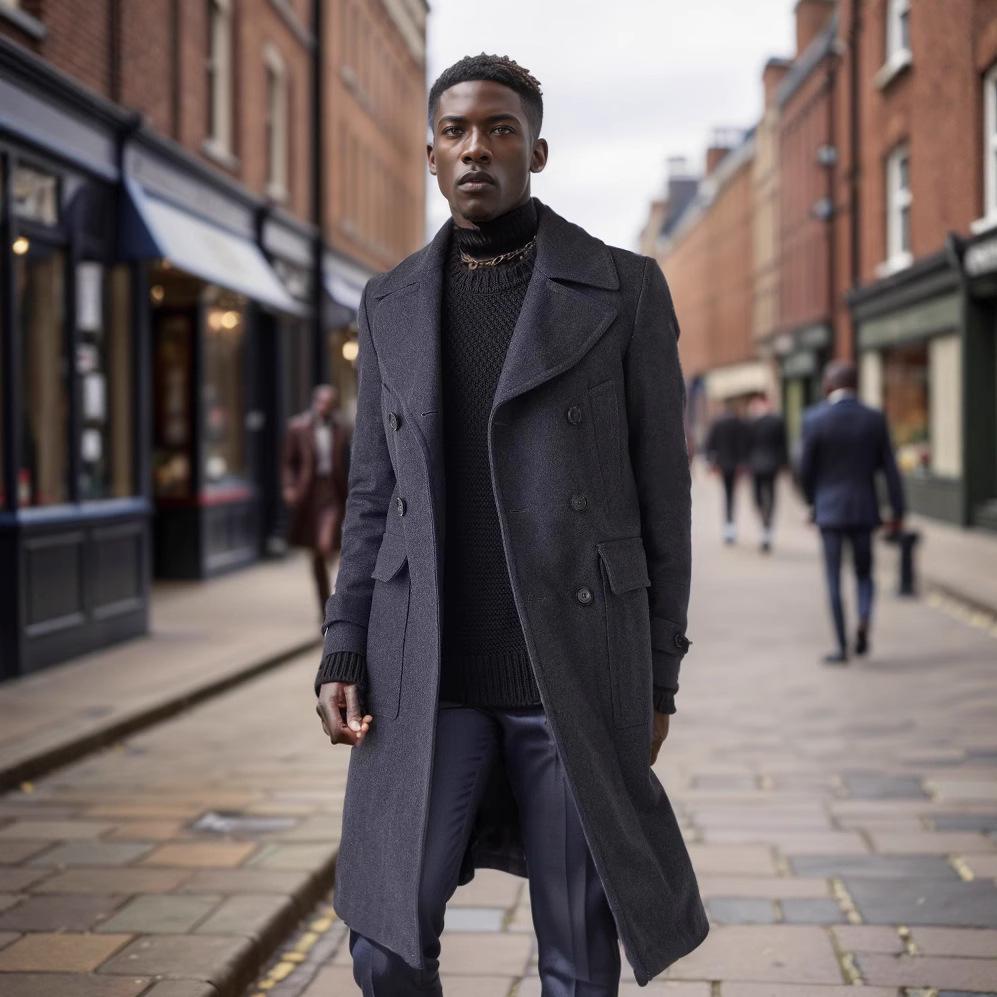 Herren Wollmantel im britischen Stil, zweireihig, mittellang - Herbst/Winter Kollektion