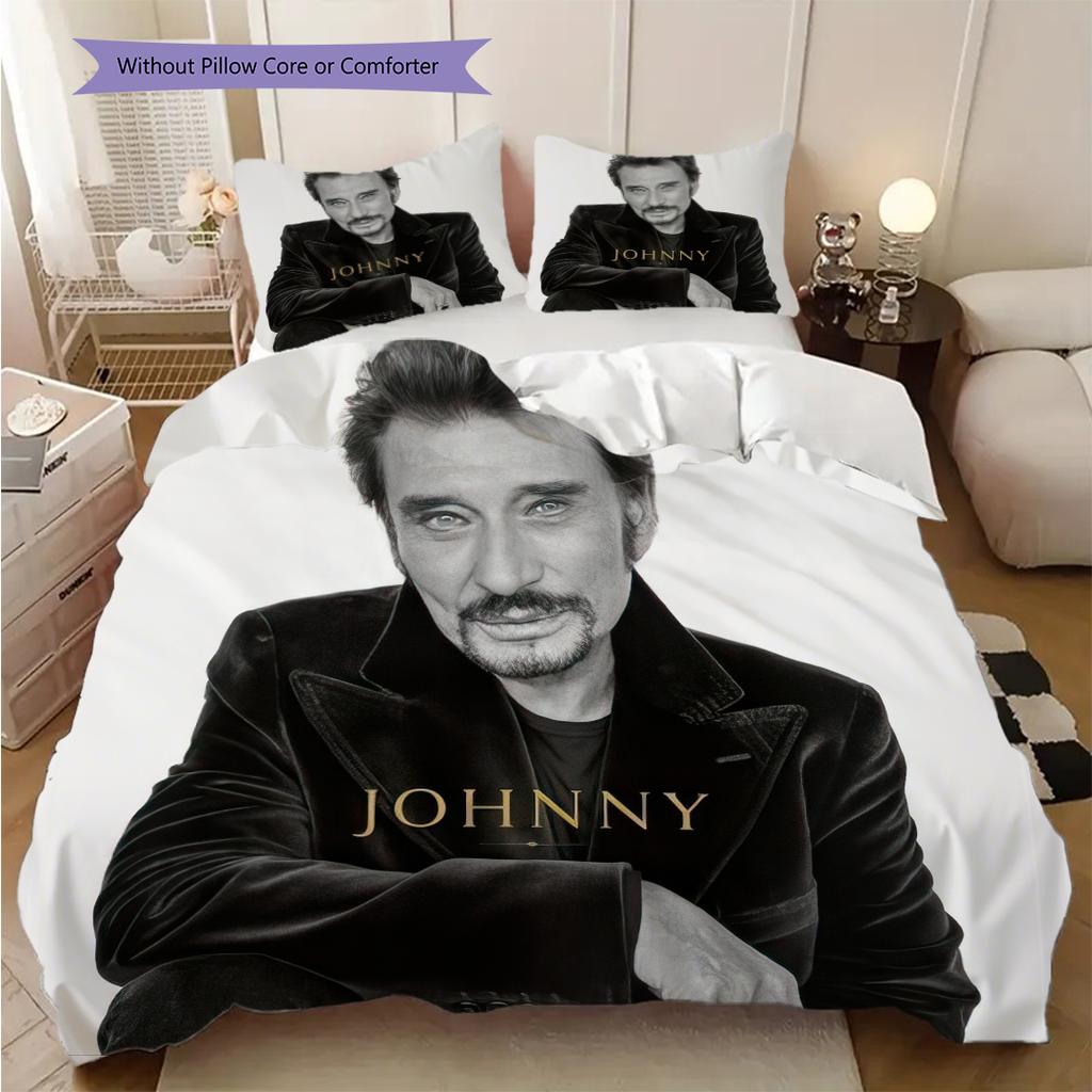 Johnny Hallyday Retro Poster bedding, duvet cover, pillowcase, home decoration, birthday gift (1 * duvet cover+2 * pillowcase, coreless)