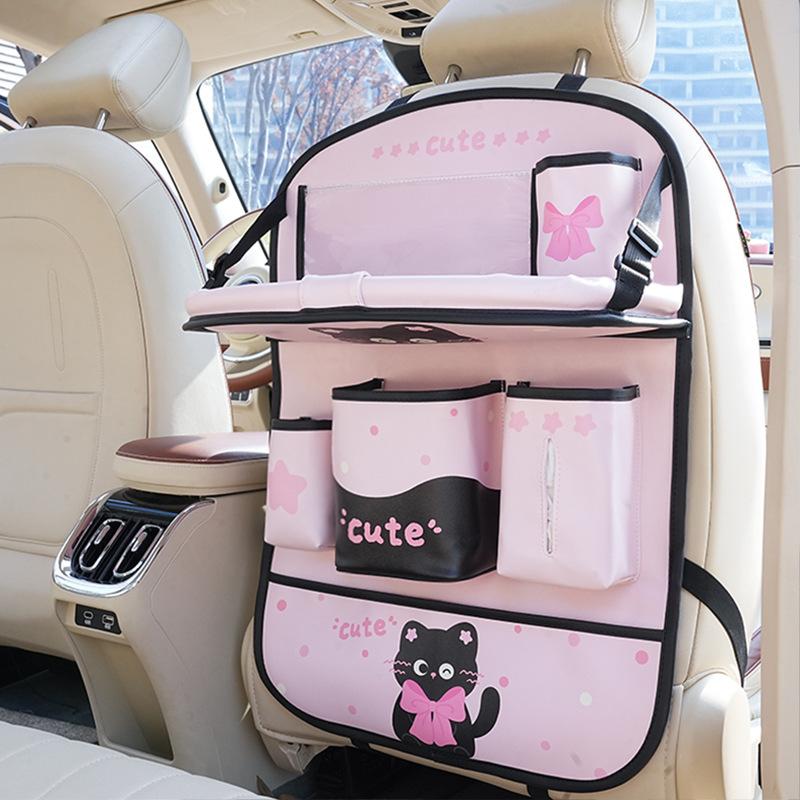 Cartoon car storage bag Multifunctional car rear small table board storage hanging bag Practical car trash can