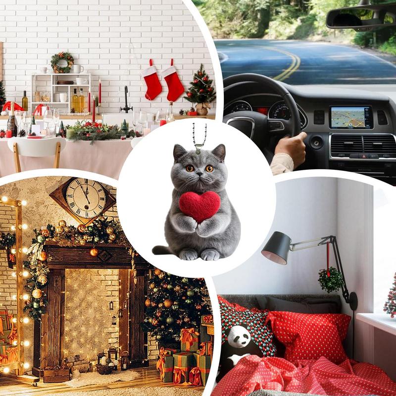 Car Rear View Cat Ornament Cute Cat Animal Car Rearview Pendant Vehicle Interior Decoration 2D Flat  Acrylic Backpack Pendants