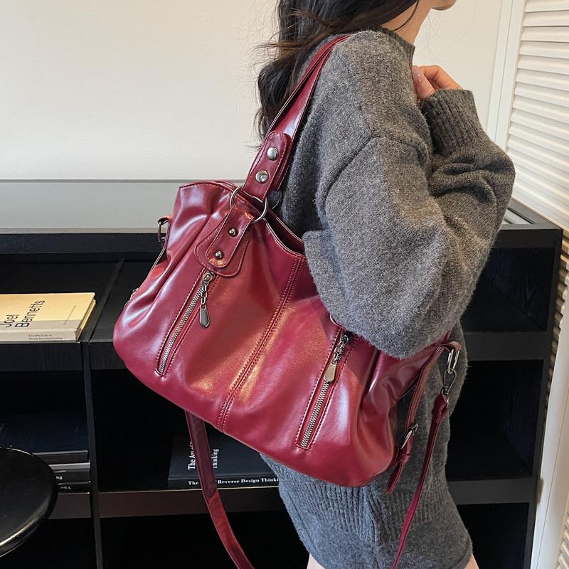 Vintage Handbag Solid Color Shoulder Bag Women's Large Capacity Commuter Tote Bag